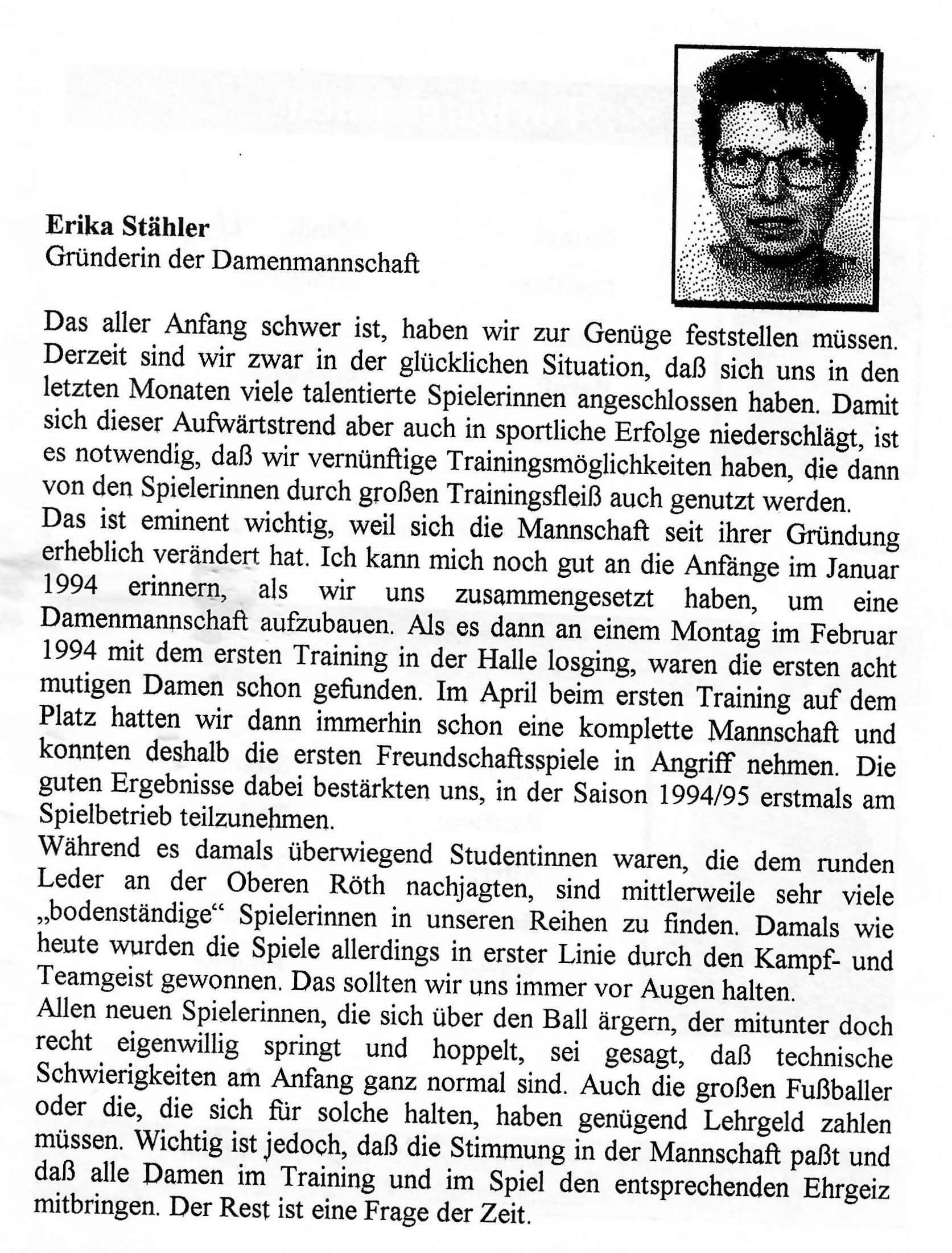 1. Ausgabe der Jugendzeitung 1994 mit Bericht über die neu gegründete Frauenmannschaft
