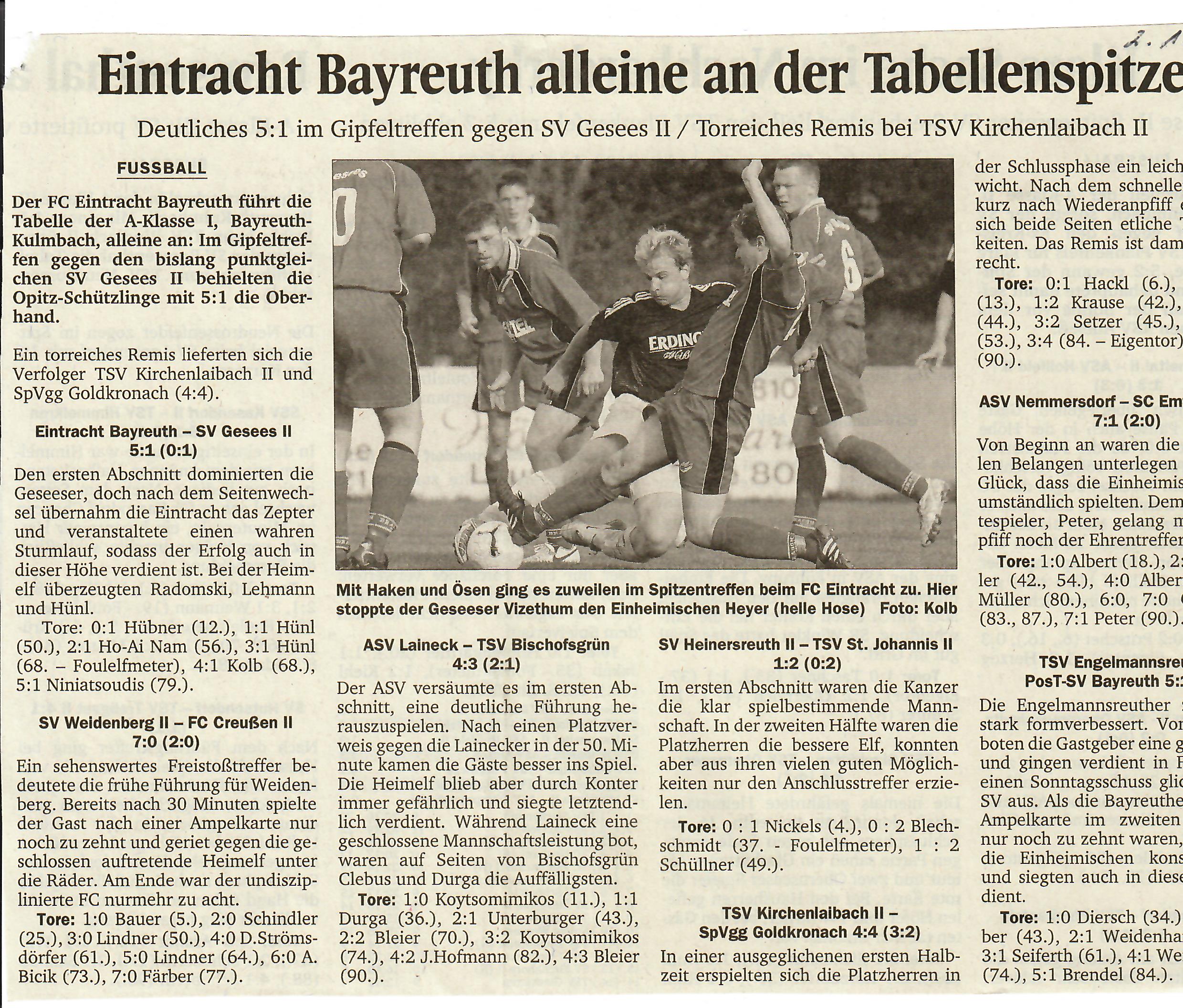 Michael Hünl im Spiel beim TSV Engelmannsreuth, Bericht im Nordbayerischen Kurier