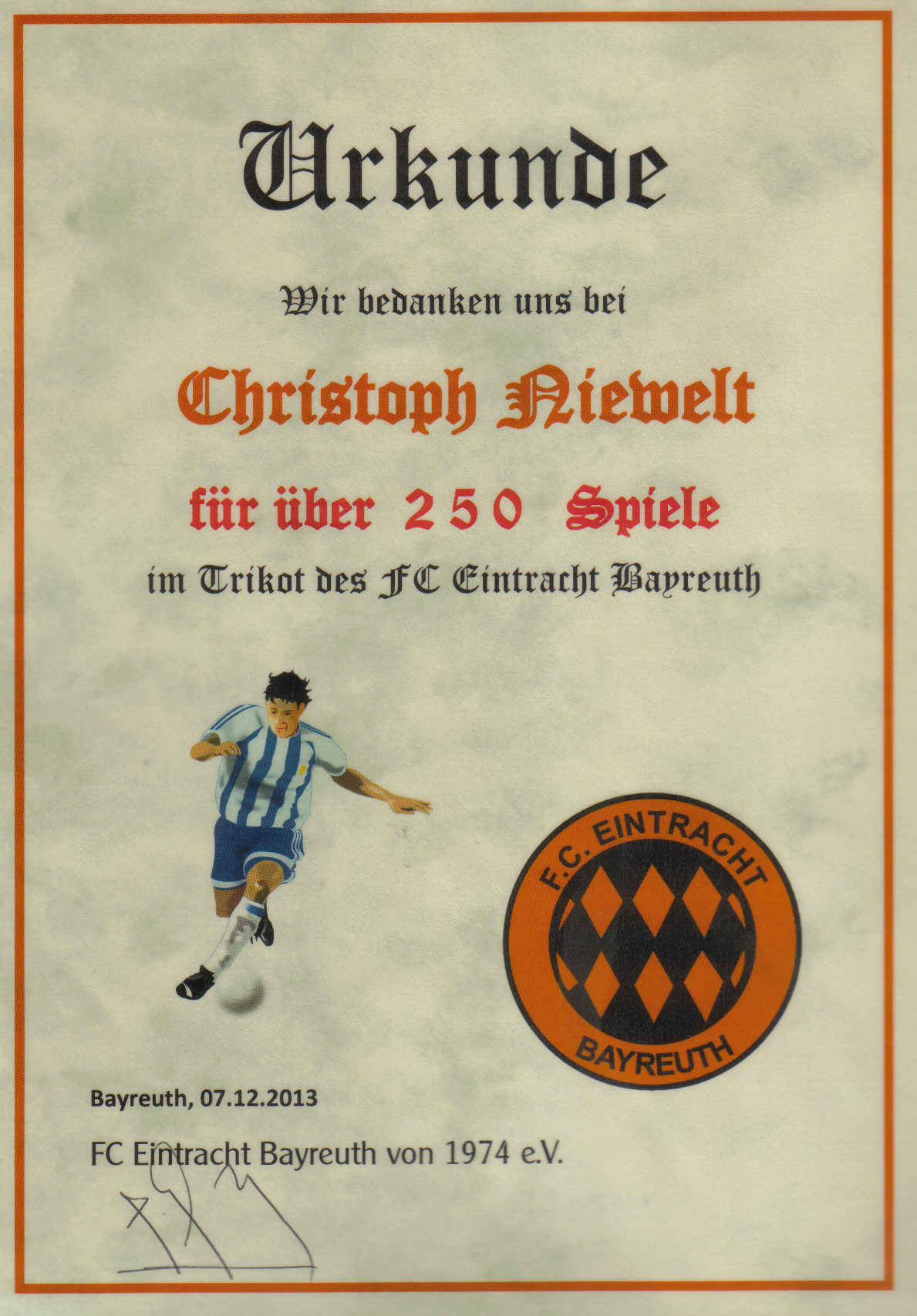 Urkunde für Spieleinsätze