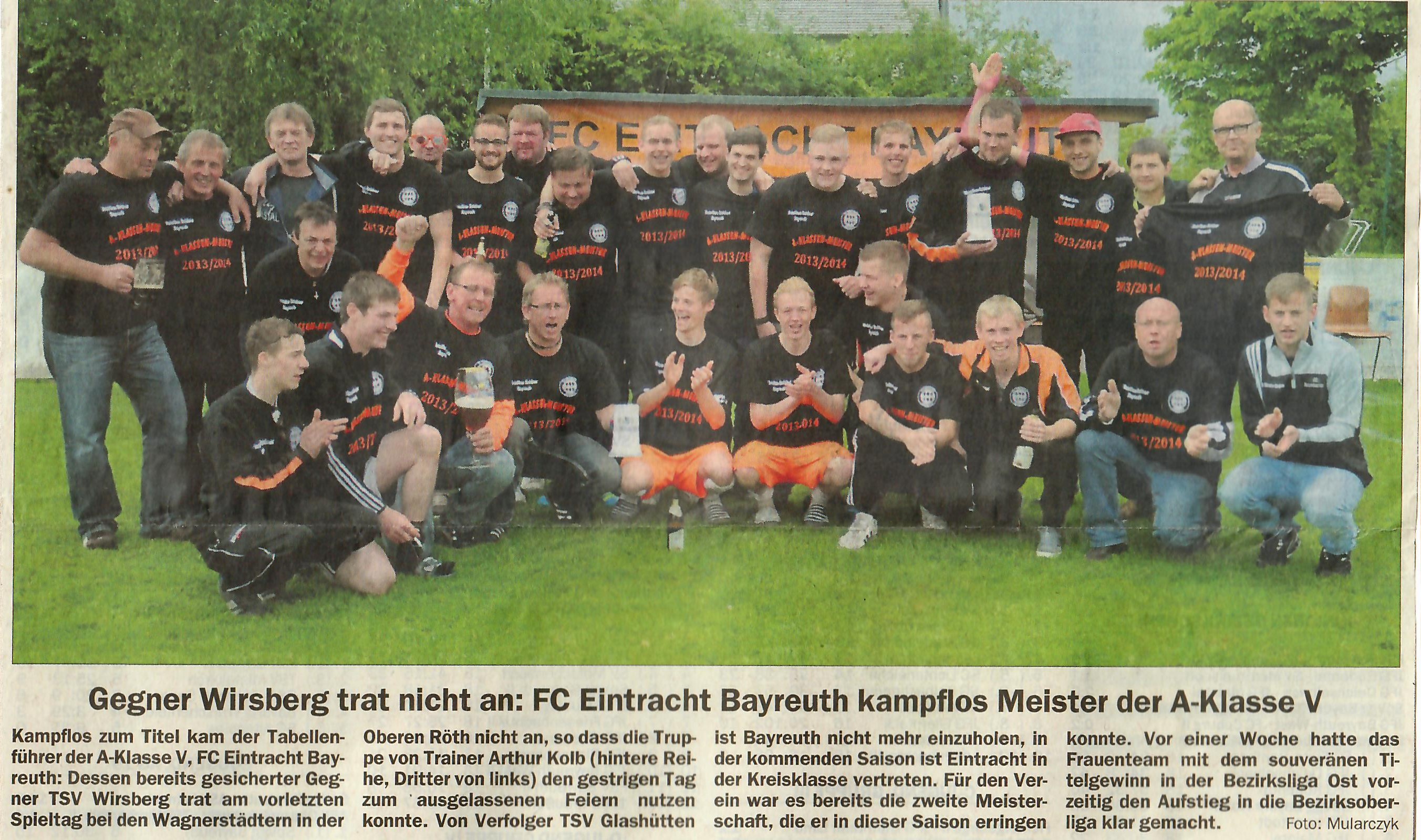 FC Eintracht Bayreuth, Meister der A-Klasse V, Saison 2013/14