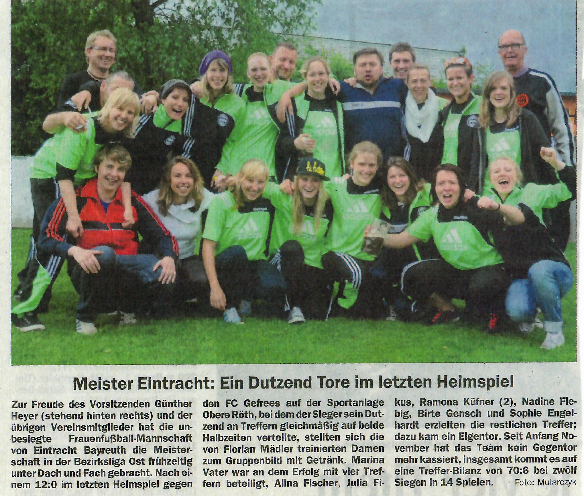 Damenmannschaft des FC Eintracht Bayreuth, Meister der Bezirksliga Ost 2014
