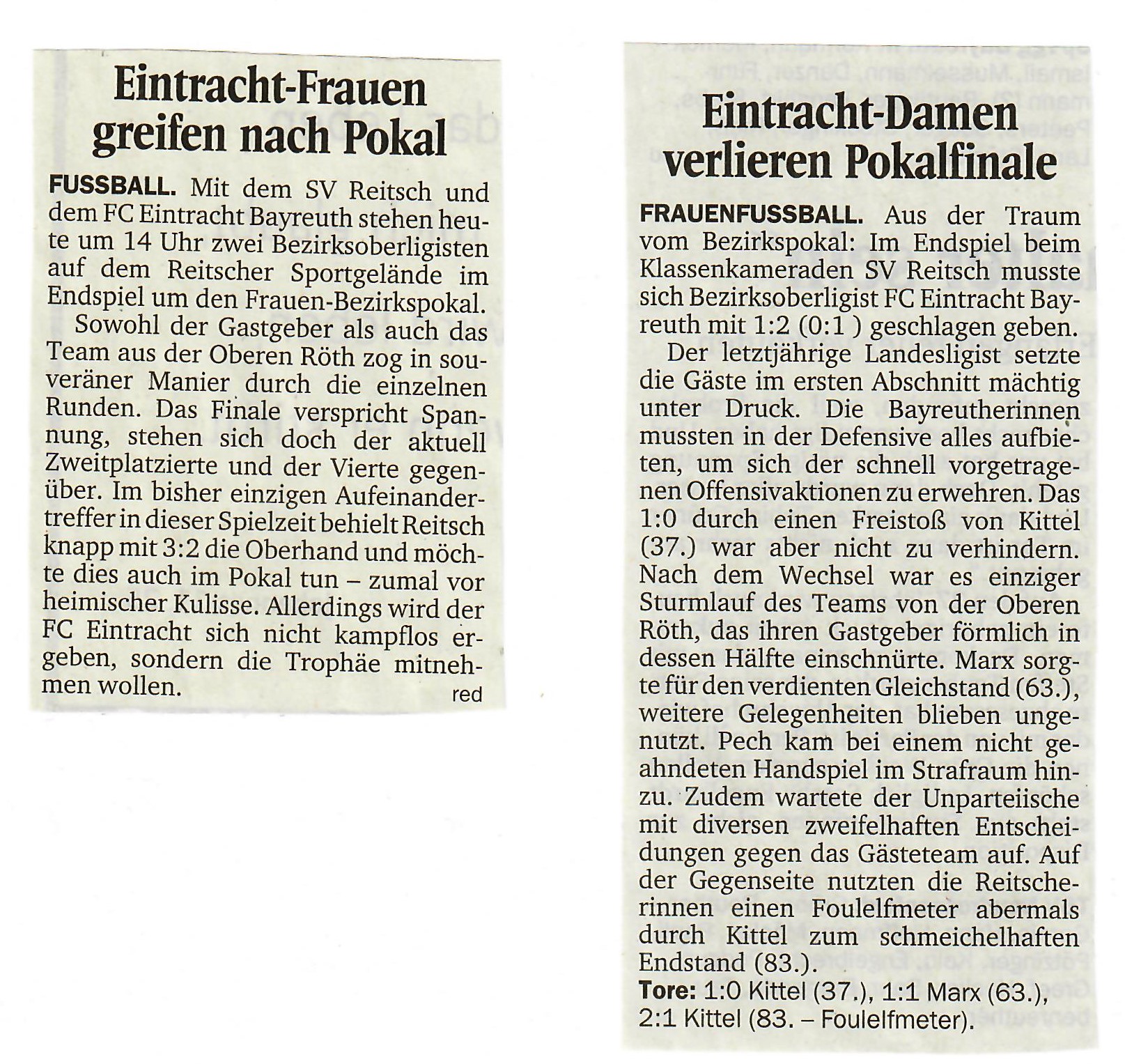 Presseartikel zum Bezirkspokal-Finale 2018