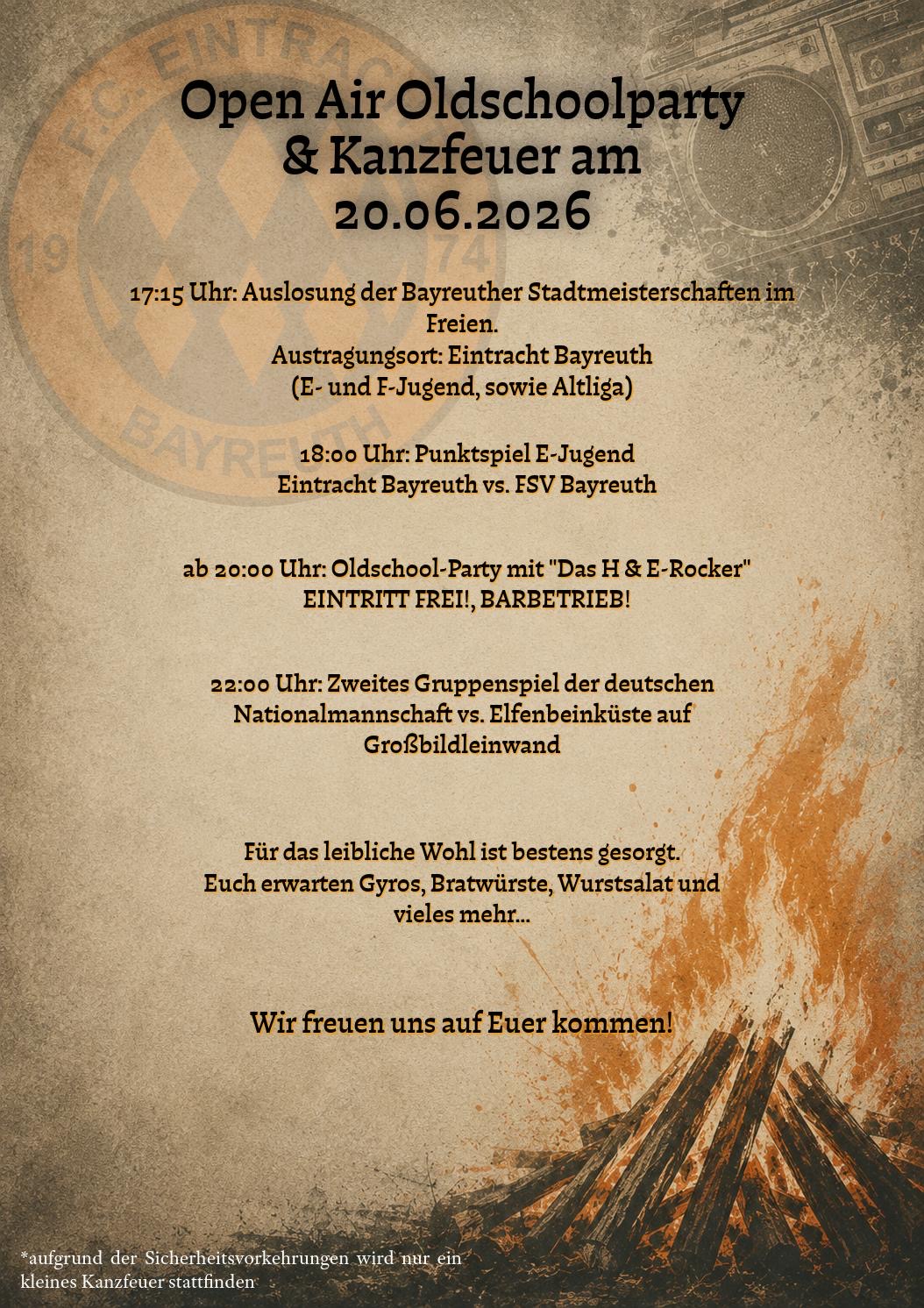 Open Air Kanzfeuer & Oldschoolparty 2026 beim FC Eintracht Bayreuth